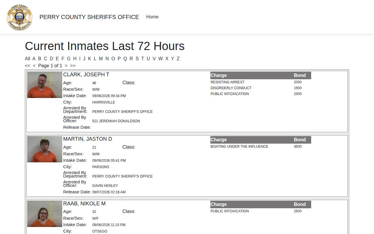 Knott County recent arrest records on the official 72-hour ISOMS view
