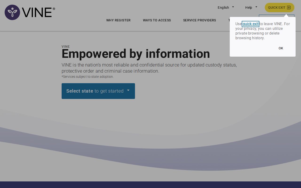 VINELink public custody search entry screen
