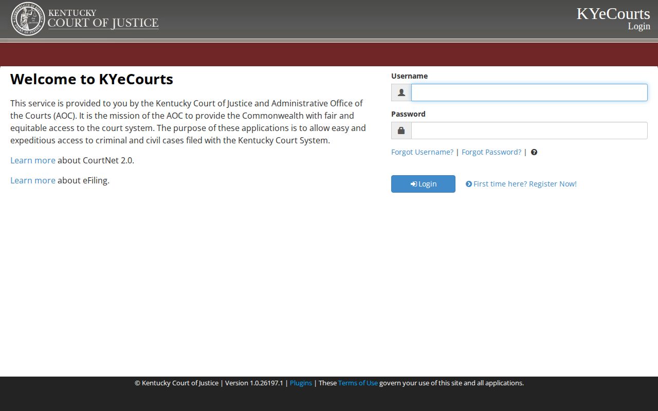 Kentucky CourtNet guest search interface for Knott County cases